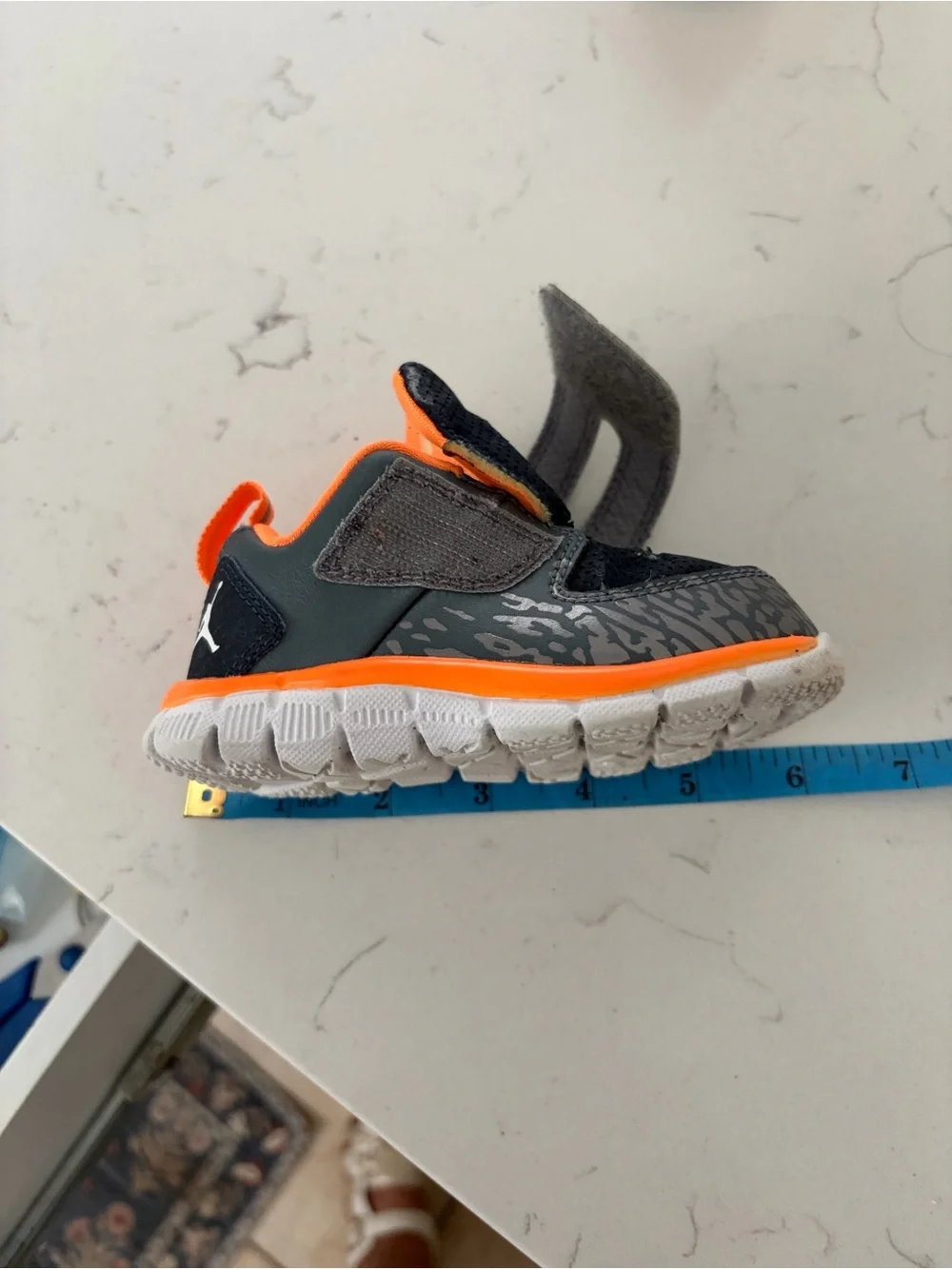 Little Jordan Toddlers Sneakers Elephant Grey & Orange Velcro PreOwned Size 5-6